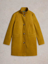 White Stuff Karla Velvet Coat in Mid Chartreuse