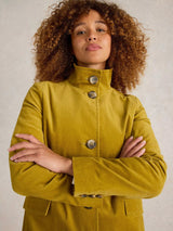 White Stuff Karla Velvet Coat in Mid Chartreuse