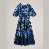 White Stuff Kate Midi Linen Blend Dress In Navy