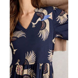 White Stuff Leah Notch Neck Jersey Dress In Navy Bird Print