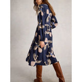 White Stuff Leah Notch Neck Jersey Dress In Navy Bird Print