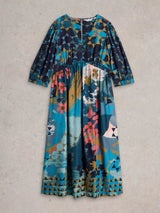 White Stuff Lucy Midi Dress in Teal Print