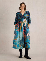 White Stuff Lucy Midi Dress in Teal Print