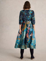 White Stuff Lucy Midi Dress in Teal Print