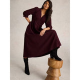 White Stuff Lucy V Neck Cord Midi Dress In Dark Plum