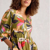 White Stuff Lucy V Neck Midi Dress In Green Multi