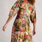 White Stuff Lucy V Neck Midi Dress In Green Multi