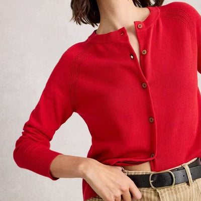 White Stuff Lulu Crew Neck Long Sleeve Cardi In Mid Red