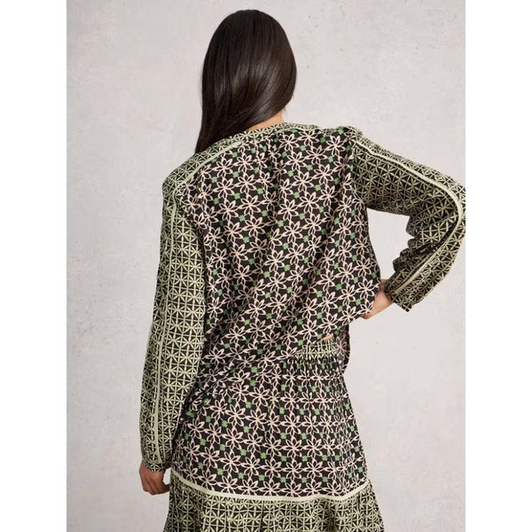 White Stuff Mabel Mixed Print Notch Neck Top In Black