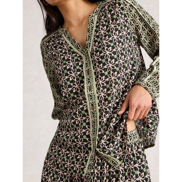 White Stuff Mabel Mixed Print Notch Neck Top In Black