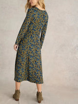 White Stuff Madeline Jersey Dress in Navy Print