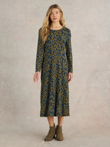 White Stuff Madeline Jersey Dress in Navy Print