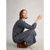 White Stuff Megan Jersey Long Sleeve Midi Dress In Navy Multi