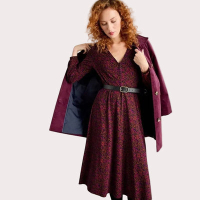 White Stuff Megan Long Sleeve Jersey Midi Dress In Burgundy