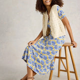 White Stuff Megan Midi Dress Jersey in Blue Print