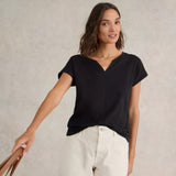 White Stuff Nelly Cotton Notch Neck Tee In Black
