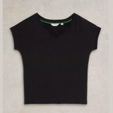 White Stuff Nelly Cotton Notch Neck Tee In Black