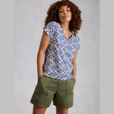 White Stuff Nelly Notch V Neck Tee In Blue