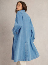 White Stuff Oakleigh Denim Collared Coat in Mid Denim