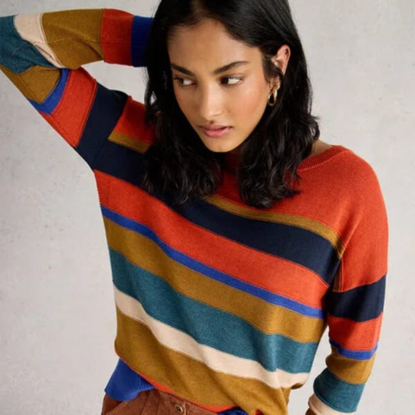 White Stuff Olive Stitch Stripe Jumper In Red Multi