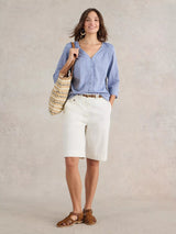 White Stuff Rae Organic Cotton Top in Chambray Blue
