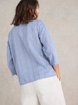 White Stuff Rae Organic Cotton Top in Chambray Blue