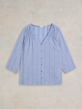 White Stuff Rae Organic Cotton Top in Chambray Blue
