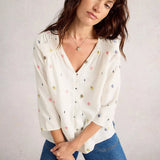 White Stuff Rae Organic Cotton Top in Ivory Multi