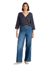 White Stuff Rae Organic Cotton Top in Navy Multi