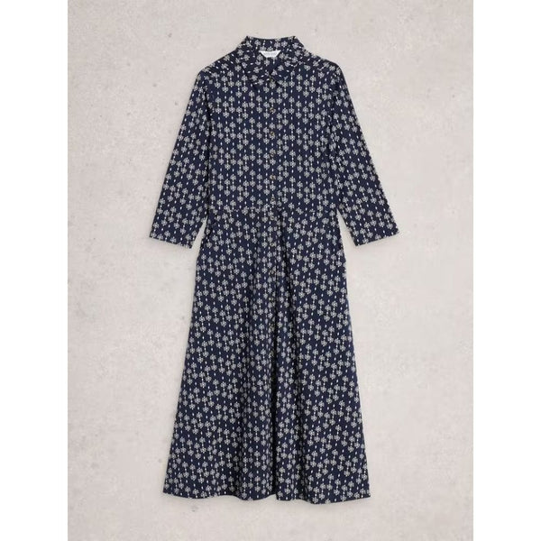 White Stuff Rua Jersey Collared Shirt Dress In Navy Multi