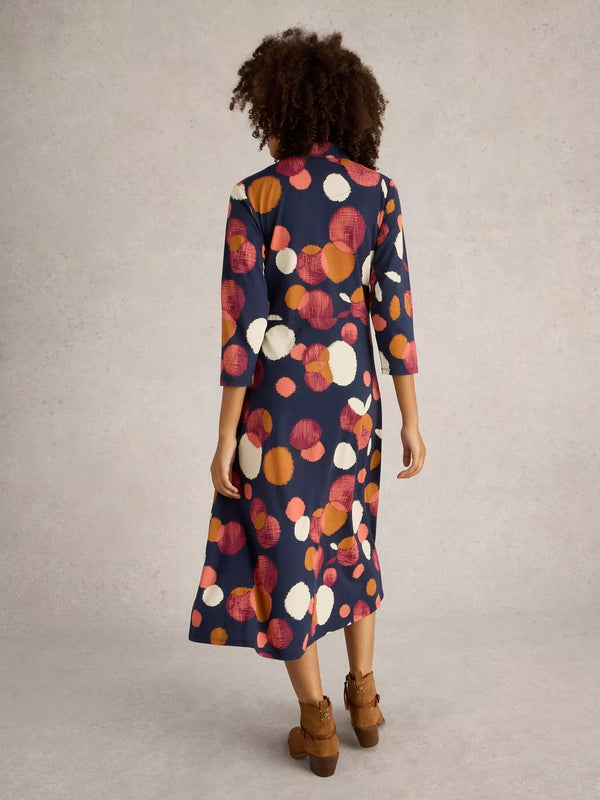 White Stuff Rua Jersey Shirt Dress in Navy Print