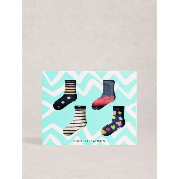 White Stuff Set of 4  Heart Stripe Ankle Socks