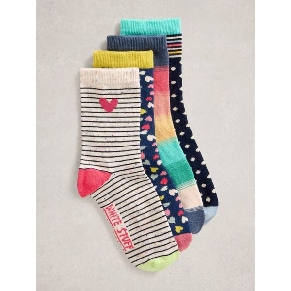 White Stuff Set of 4  Heart Stripe Ankle Socks