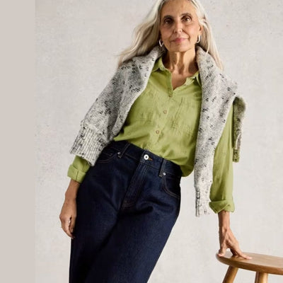 White Stuff Sophie Collared Organic Cotton Long Sleeve Shirt In Green
