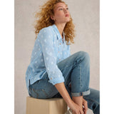White Stuff Sophie Organic Cotton Long Sleeve Shirt In Blue