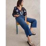 White Stuff Tia Cropped Wide Leg Jean In Dark Denim