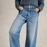 White Stuff Tia Cropped Wide Leg Jean In Mid Denim