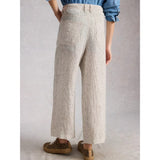 White Stuff Tia Linen Wide Leg Crop In Ivory Stripe