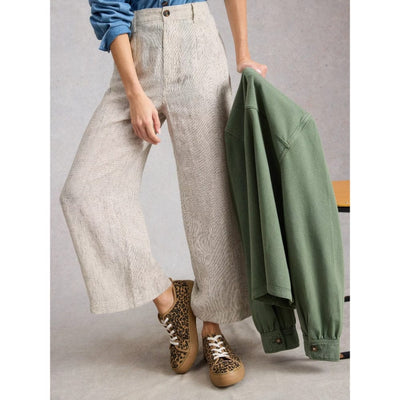 White Stuff Tia Linen Wide Leg Crop In Ivory Stripe