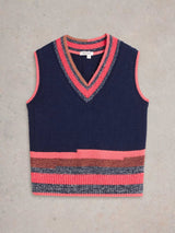 White Stuff V-Neck Stripe Tank in Navy/Mult