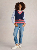 White Stuff V-Neck Stripe Tank in Navy/Mult