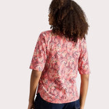 White Stuff Weaver Notch Neck Short Sleeve Tee In Pink Multi