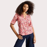 White Stuff Weaver Notch Neck Short Sleeve Tee In Pink Multi