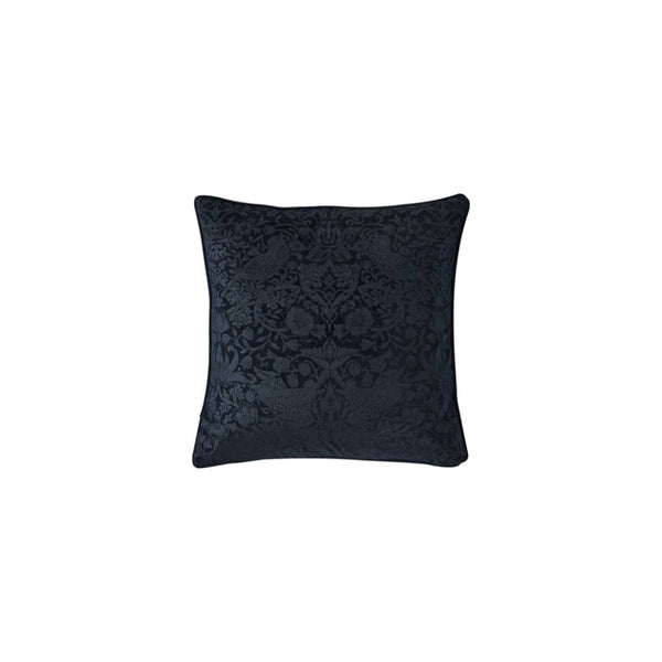 William Morris At Home Strawberry Thief Embossed Cushion In Prussian Blue