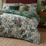 Wylder Winter Foliage Reversible Brushed Cotton DOUBLE Duvet Cover Set In Pine Green