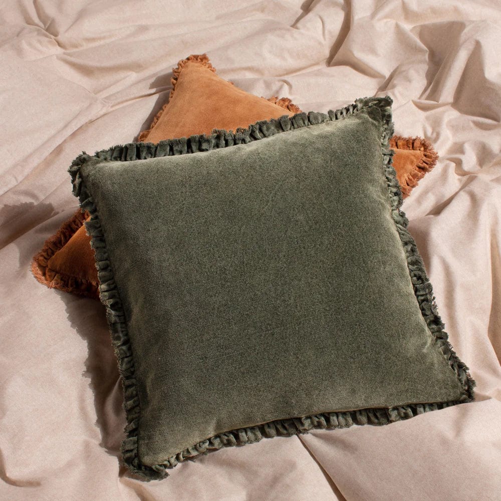 Yard Bertie Washed Cotton Velvet Cushion Moss
