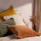 Yard Bertie Washed Cotton Velvet Cushion Moss