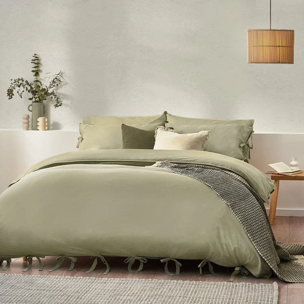 Yard Mallow Bow Tie Duvet Cover Set Soft Sage
