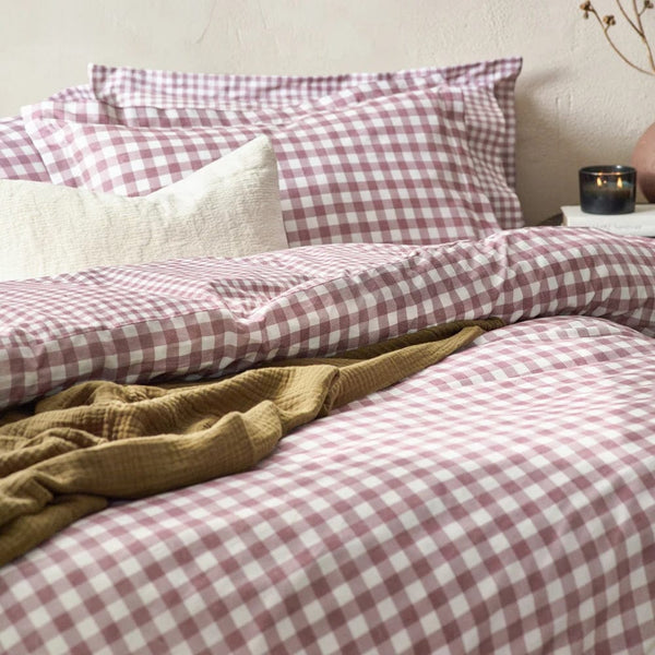 Yard Barton Gingham Check Duvet Cover Set Berry - Double
