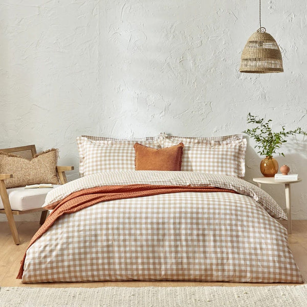 Yard Barton Gingham Check Duvet Cover Set Biscuit - Single